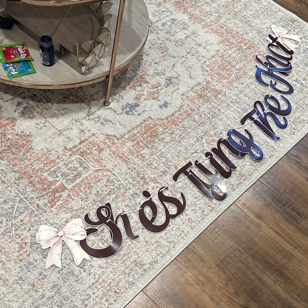 Decorative Wall Sign “She’s Tying the Knot with Bows and Cake Topper. NIP